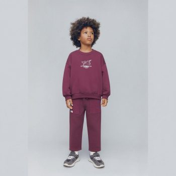 Unisex Kids Cotton Plum Dog Print Tracksuit - Relaxed Fit with Pockets