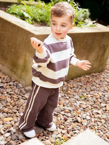 Unisex Kids Cotton Brown Striped Sweatshirt and Track Pants Set - Relaxed Fit