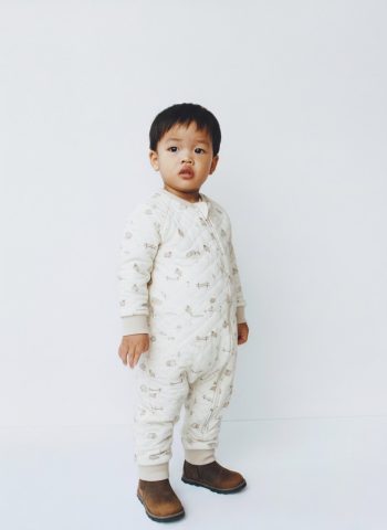 Unisex Cotton Cream Animal Print Sleep Suit
