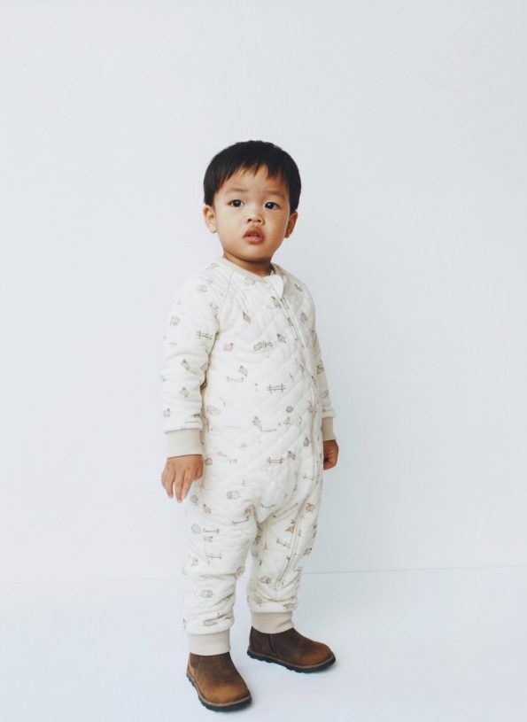 Unisex Cotton Cream Animal Print Sleep Suit