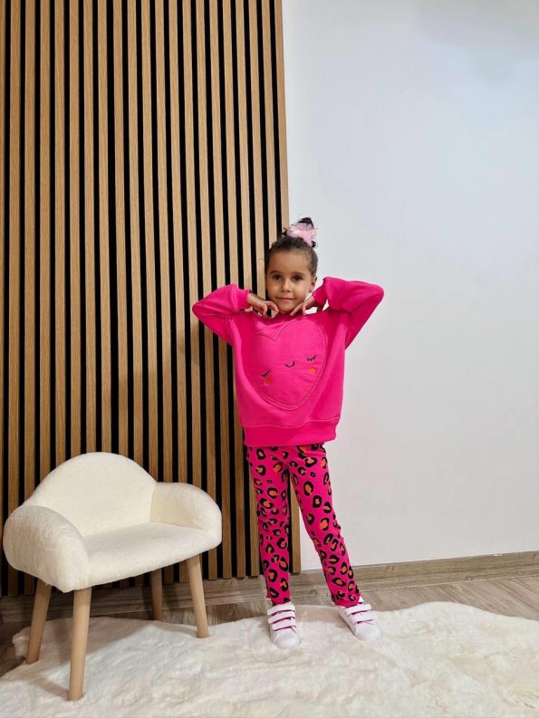 Girls' Fuchsia Heart Sweatshirt and Leopard Print Pants Set