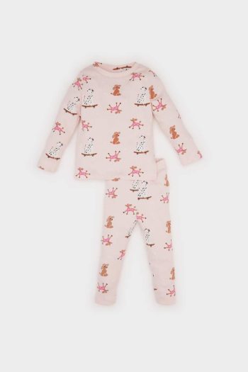 Girls' Baby Pajama Set with Long Sleeve Ribbed Top and Long Pants
