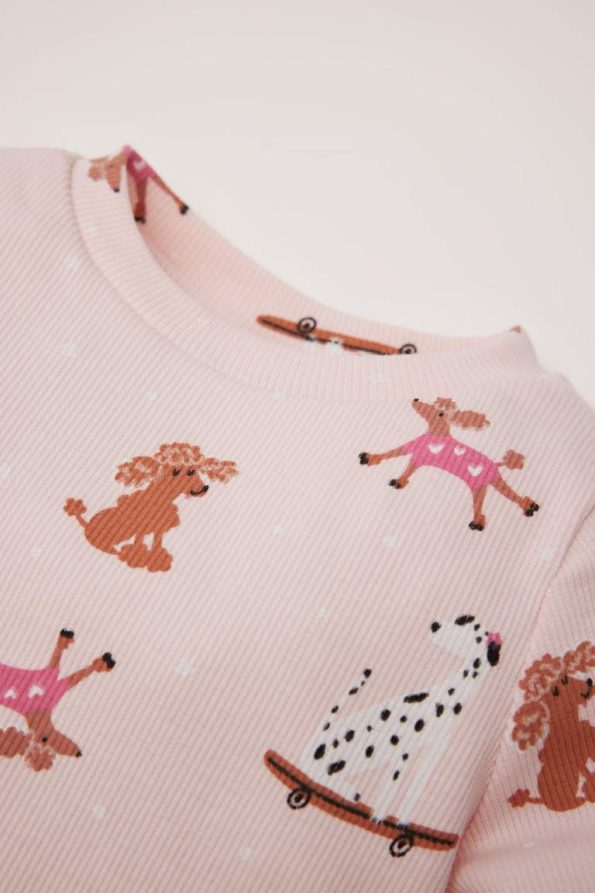 Girls' Baby Pajama Set with Long Sleeve Ribbed Top and Long Pants