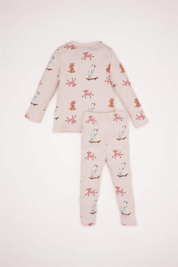 Girls' Baby Pajama Set with Long Sleeve Ribbed Top and Long Pants