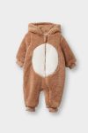 Baby Boys' Newborn Hooded Zippered Long Sleeve Plush Jumpsuit