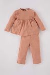 Girls' Baby Pajama Set Long Sleeve Ribbed Top Long Pants