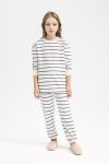 Girls' Striped Pajama Set with Long Sleeve Top and Elastic Waist Pants