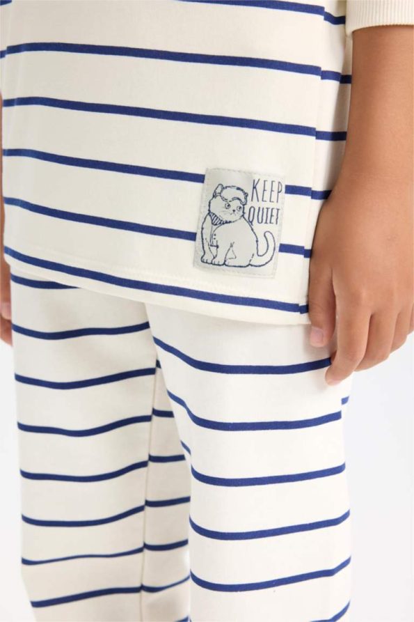 Girls' Striped Pajama Set with Long Sleeve Top and Elastic Waist Pants