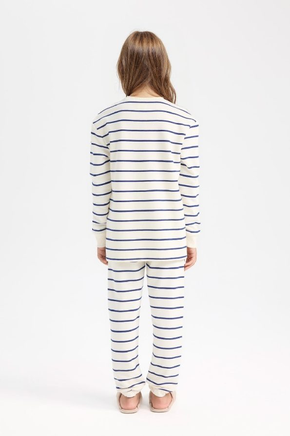 Girls' Striped Pajama Set with Long Sleeve Top and Elastic Waist Pants