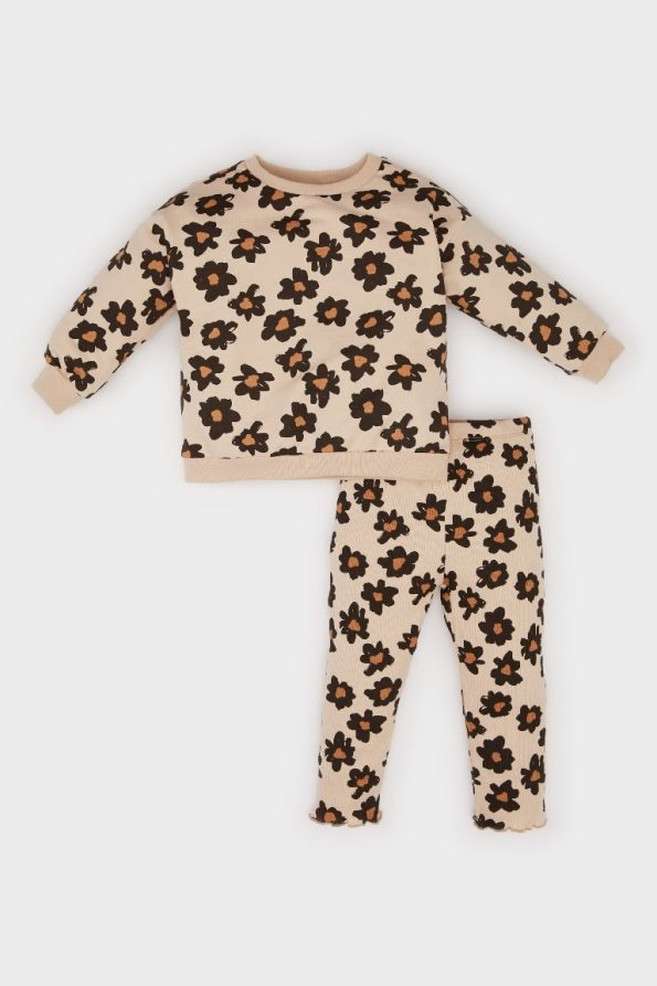 Girls' Baby 2-Piece Floral Sweatshirt Set with Elastic Waist Bottoms