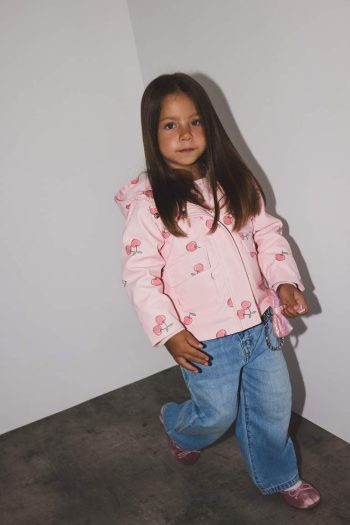 Girls' Baby Windproof Waterproof Hooded Patterned Snaps Pocket Jacket