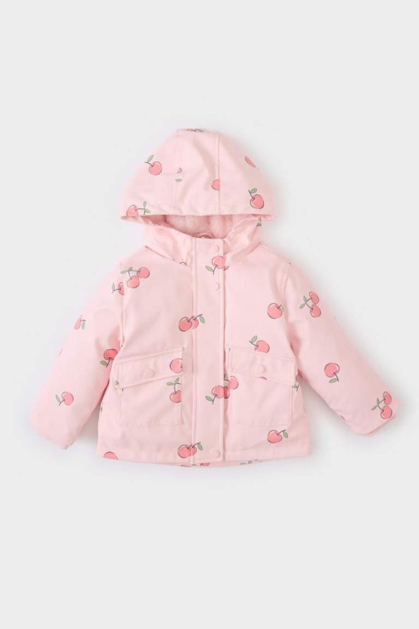 Girls' Baby Windproof Waterproof Hooded Patterned Snaps Pocket Jacket