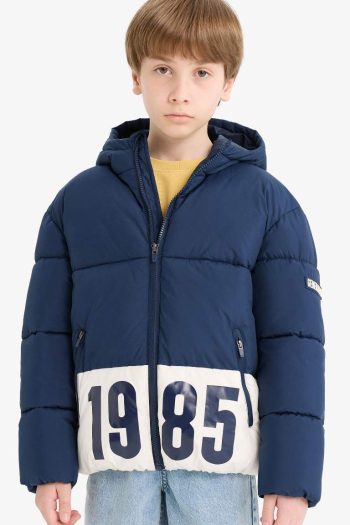 Boys' Waterproof Hooded Zippered Puffer Jacket