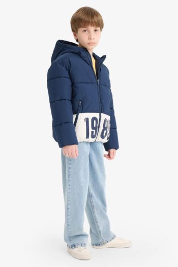 Boys' Waterproof Hooded Zippered Puffer Jacket