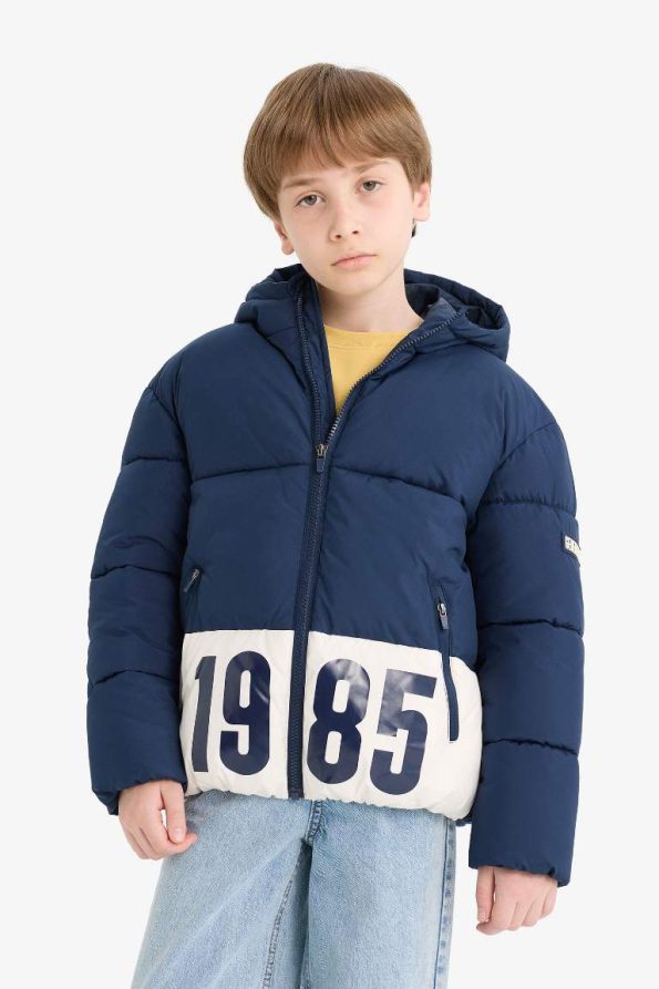 Boys' Waterproof Hooded Zippered Puffer Jacket