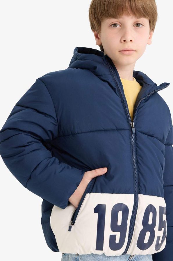 Boys' Waterproof Hooded Zippered Puffer Jacket