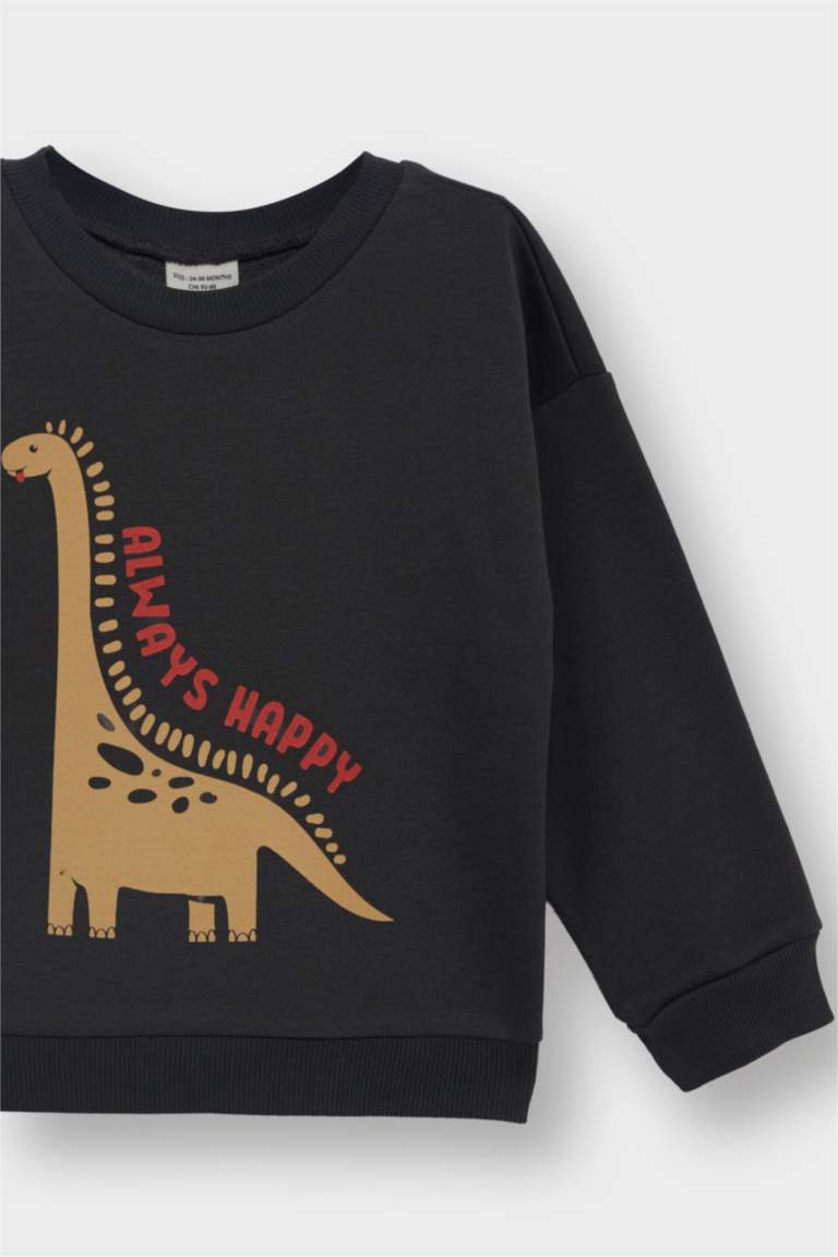E9230A5_25AU_AR1_02_01.jpg Boys' Soft Fleece Lined Dinosaur Print Crew Neck Sweatshirt