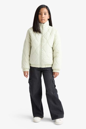 Girls' Waterproof Printed Zip-Up Quilted Jacket