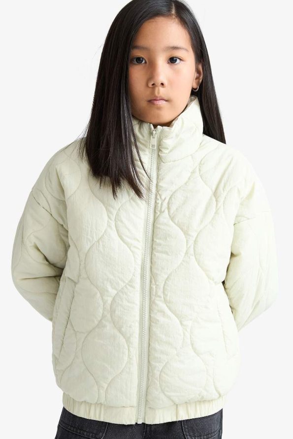 Girls' Waterproof Printed Zip-Up Quilted Jacket