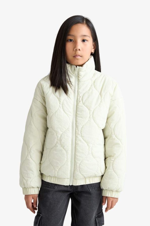Girls' Waterproof Printed Zip-Up Quilted Jacket