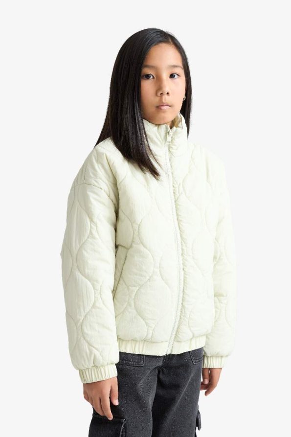 Girls' Waterproof Printed Zip-Up Quilted Jacket