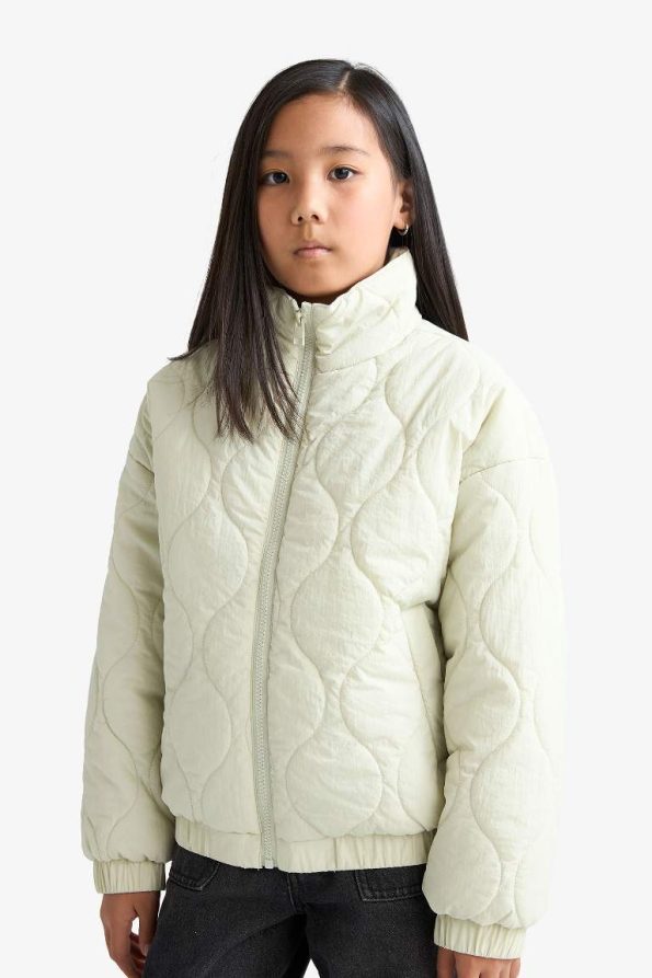Girls' Waterproof Printed Zip-Up Quilted Jacket