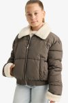 Girls' Plush Collar Zippered Jacket