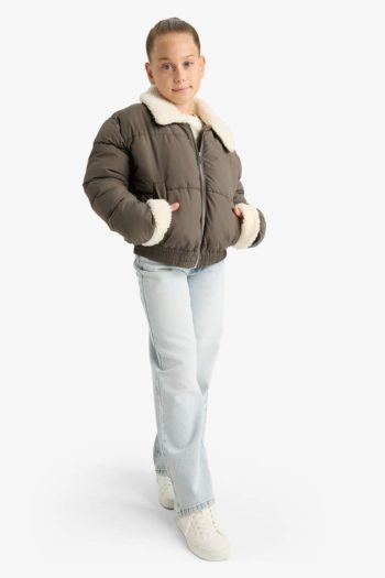 Girls' Plush Collar Zippered Jacket