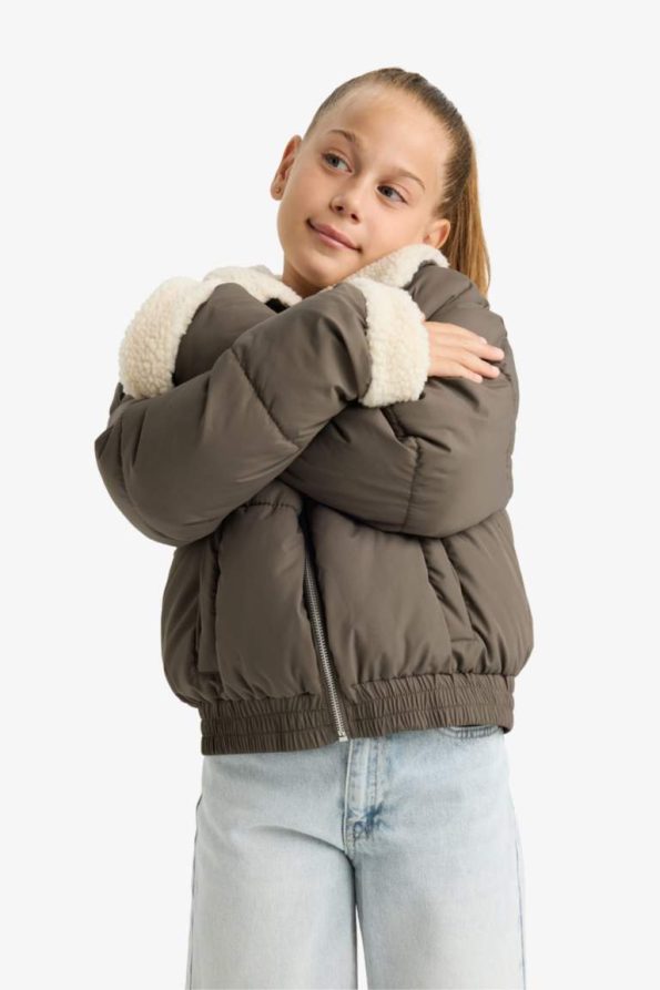 Girls' Plush Collar Zippered Jacket