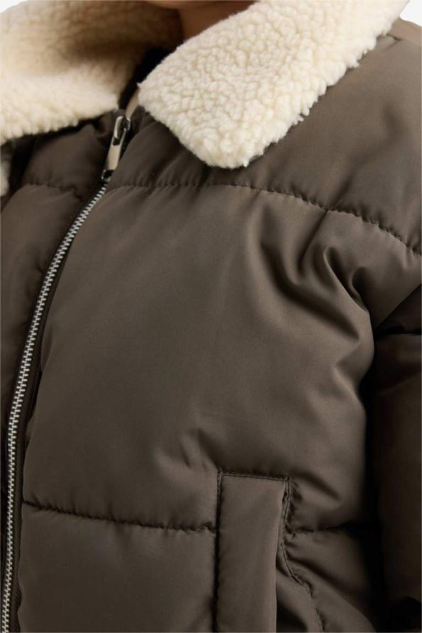 Girls' Plush Collar Zippered Jacket