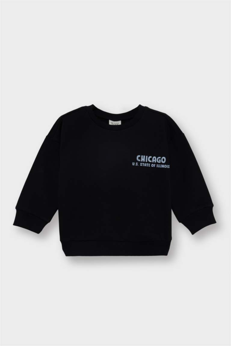 F0955A5_25AU_BK27_02_01.jpg Boys' Soft-Fleece Lined Printed Crew Neck Sweatshirt Set