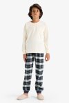 Boys' Long Sleeve Pajama Set with Checkered Bottoms