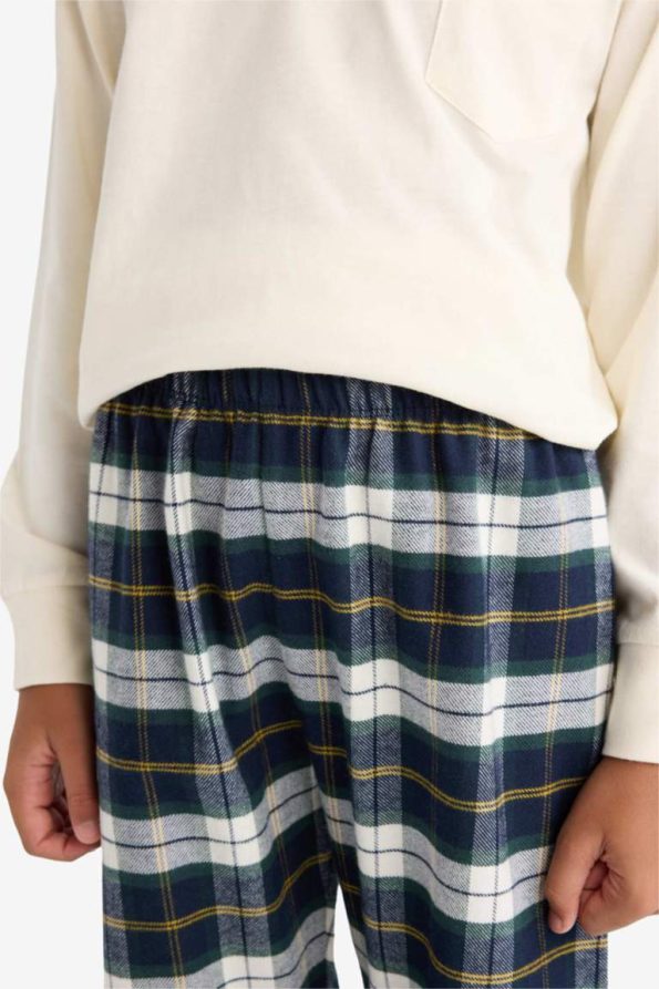 Boys' Long Sleeve Pajama Set with Checkered Bottoms
