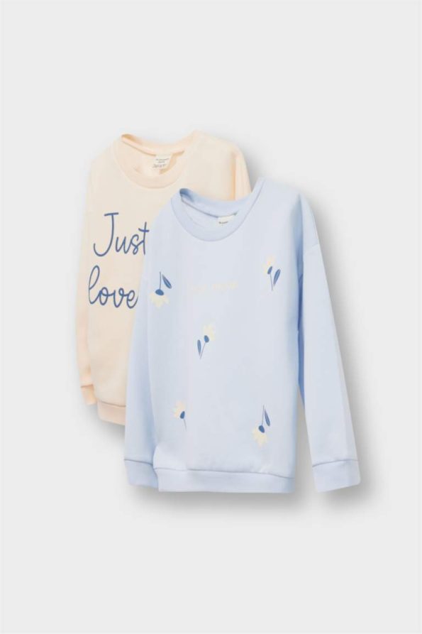 Girls' Soft-Fleece Cotton Blend Printed Sweatshirt Set