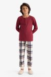 Boys' Waffle Long Sleeve Pajama Set with Checked Pants
