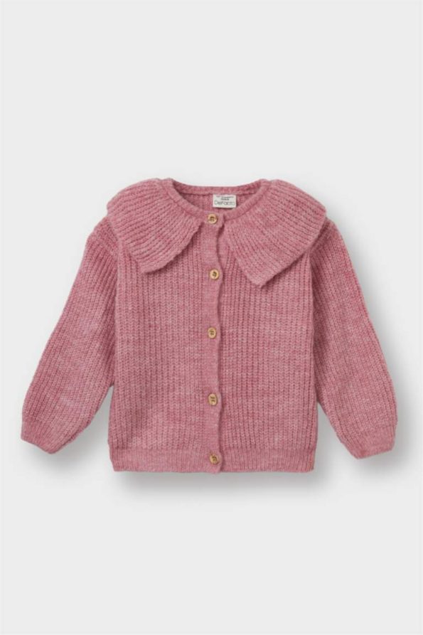 Girls' Button-Up Large Collar Knit Cardigan