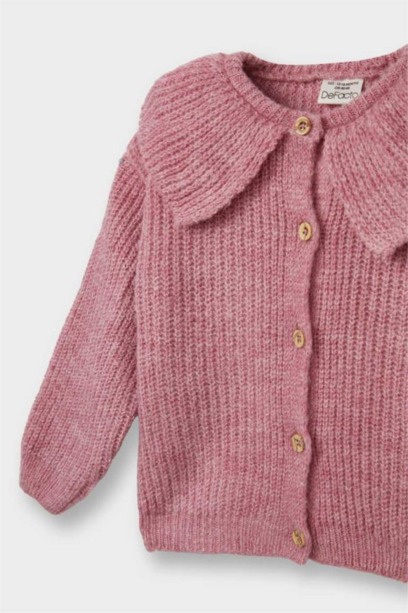 Girls' Button-Up Large Collar Knit Cardigan