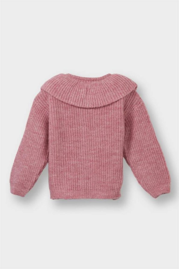 Girls' Button-Up Large Collar Knit Cardigan