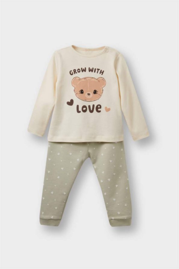 Girls' Baby 3-Piece Set with Hooded Snap Cardigan and Printed Long Sleeve T-Shirt