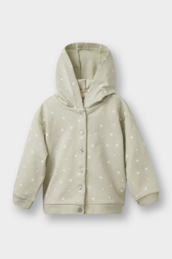 Girls' Baby 3-Piece Set with Hooded Snap Cardigan and Printed Long Sleeve T-Shirt