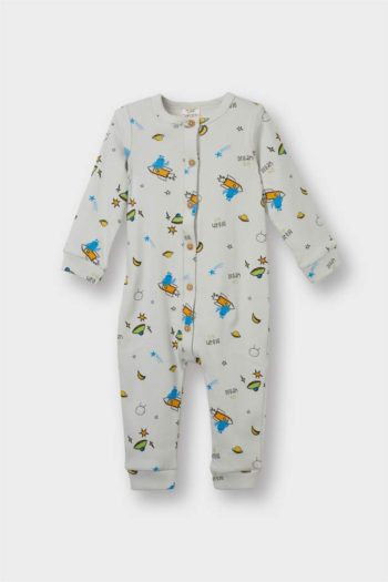 Baby Boy Newborn Printed Ribbed Long Sleeve Romper