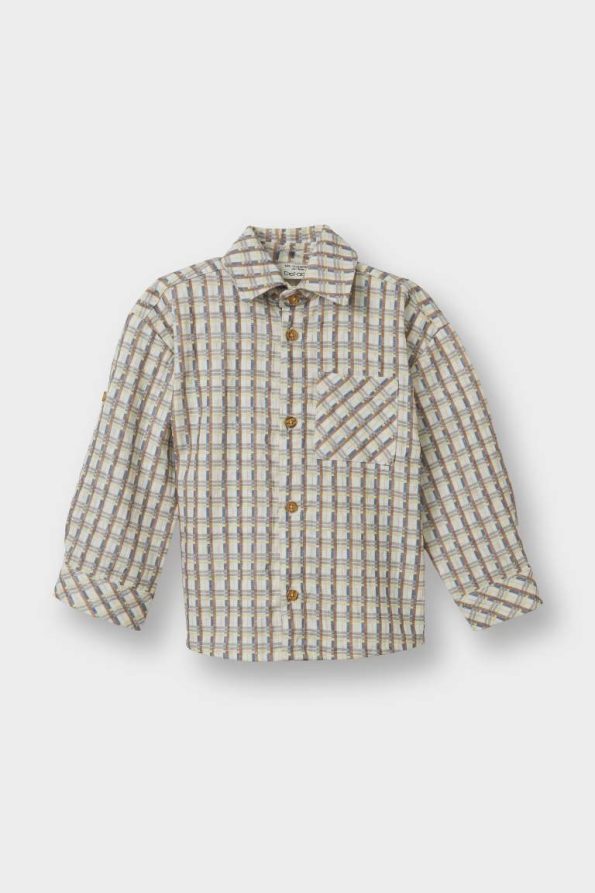 Boys' Checkered Waffle Textured Long Sleeve Shirt