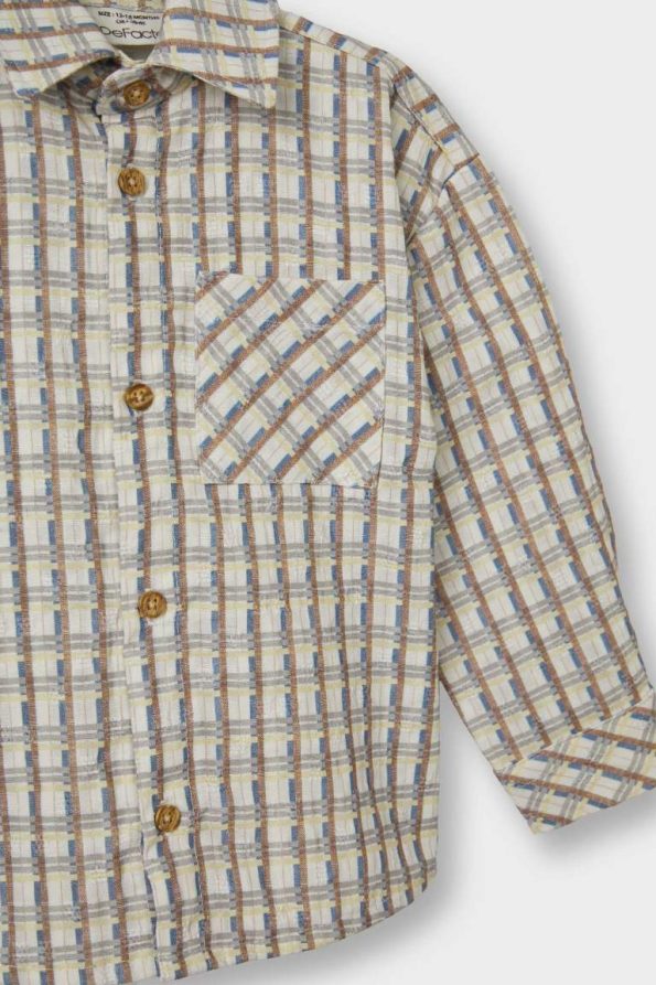 Boys' Checkered Waffle Textured Long Sleeve Shirt
