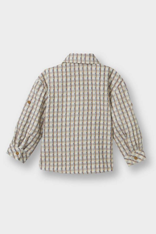 Boys' Checkered Waffle Textured Long Sleeve Shirt