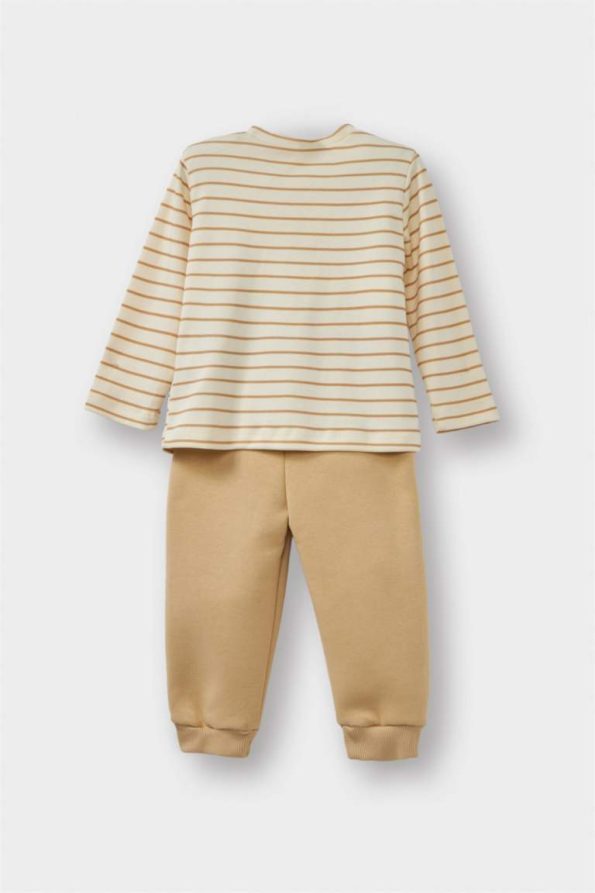 Boys' Three-Piece Plush Hooded Cardigan Striped Long Sleeve T-Shirt Sweatpants Set