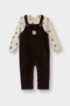 Boys' Two-Piece Set with Bear Print Long Sleeve T-Shirt and Velour Overalls
