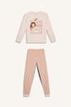 Girls' Printed Long Sleeve Pajama Set with Striped Pants