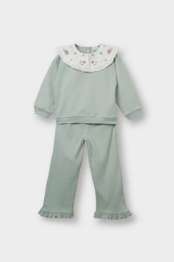 Girls' Baby 2-Piece Set with Large Collar Sweatshirt and Sweatpants