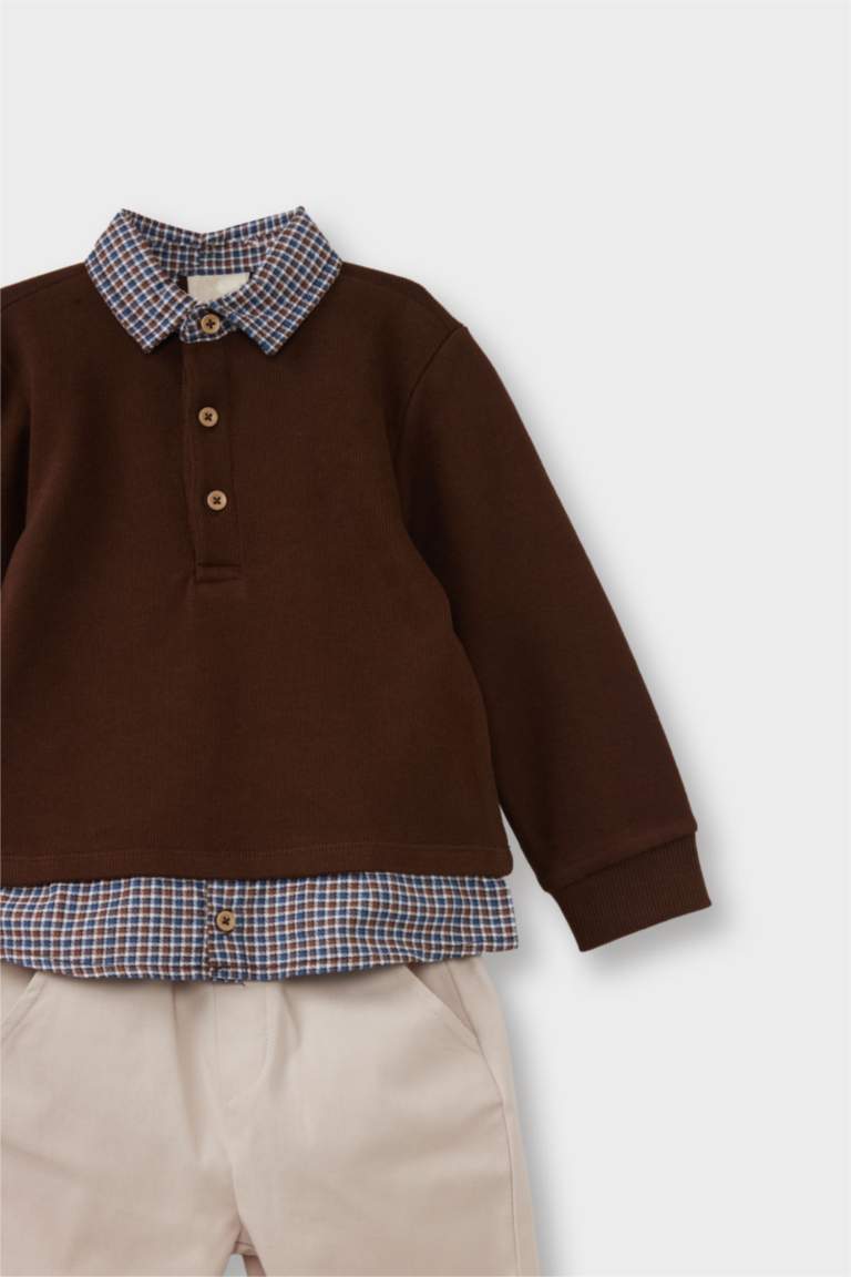 G0027A5_25WN_BN320_03_01.jpg Baby Boys' 2-Piece Set with Shirt Collar Sweatshirt and Pants