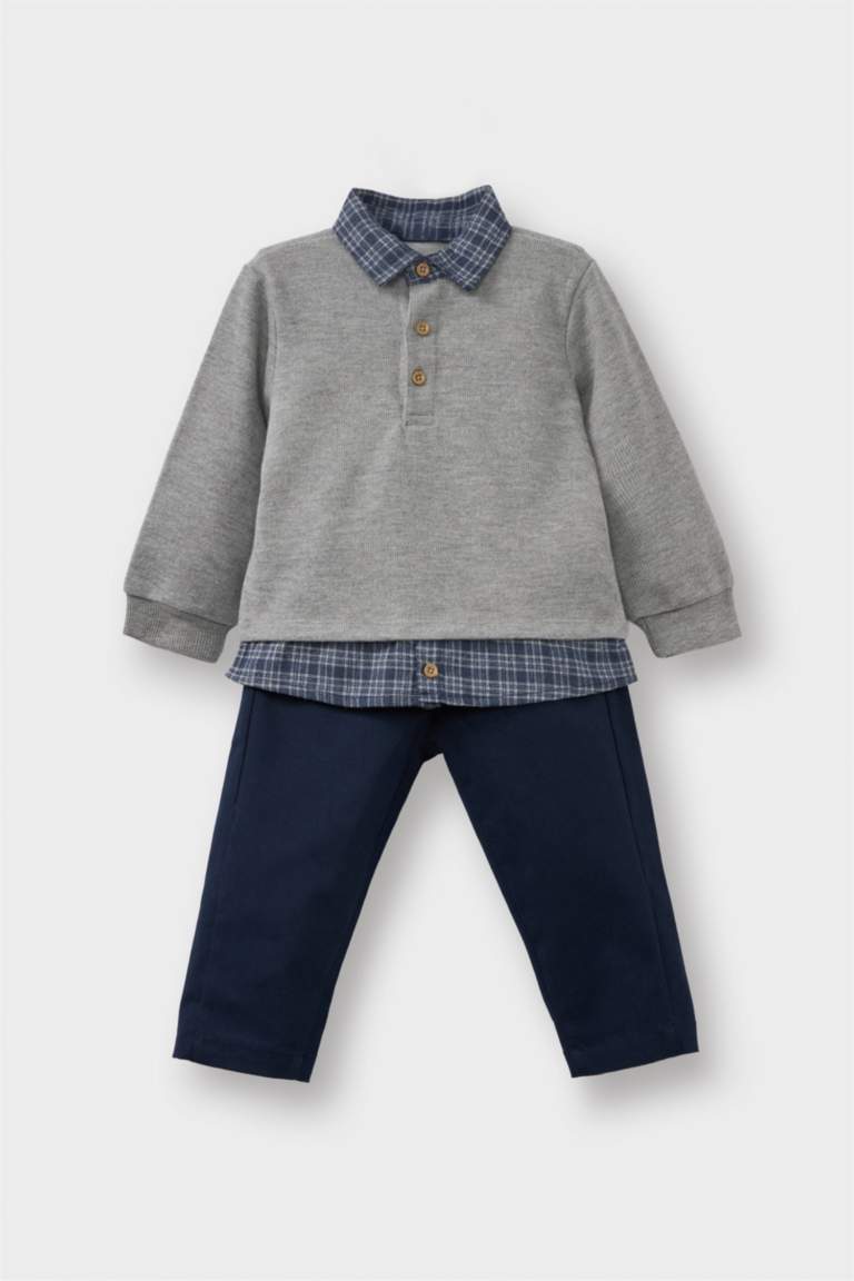 G0027A5_25WN_GR396_01_01.jpg Boys' 2-Piece Set with Shirt Collar Sweatshirt and Pants